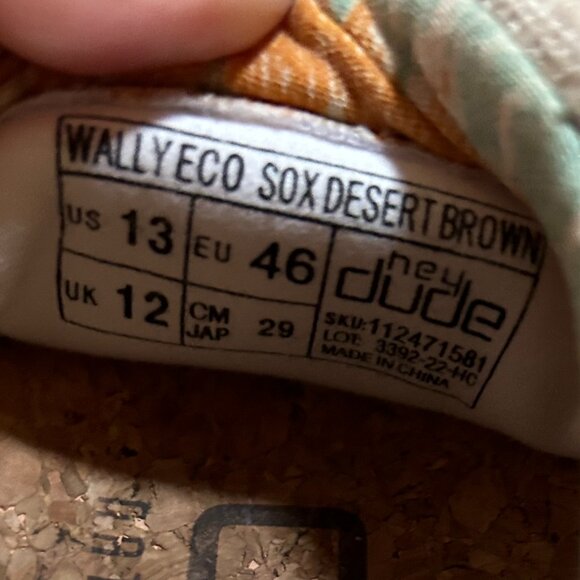 Hey Dude Mens Wally Eco Sox Desert Brown Stretch Tofu Ultralight Shoes Size 13 - Picture 4 of 7